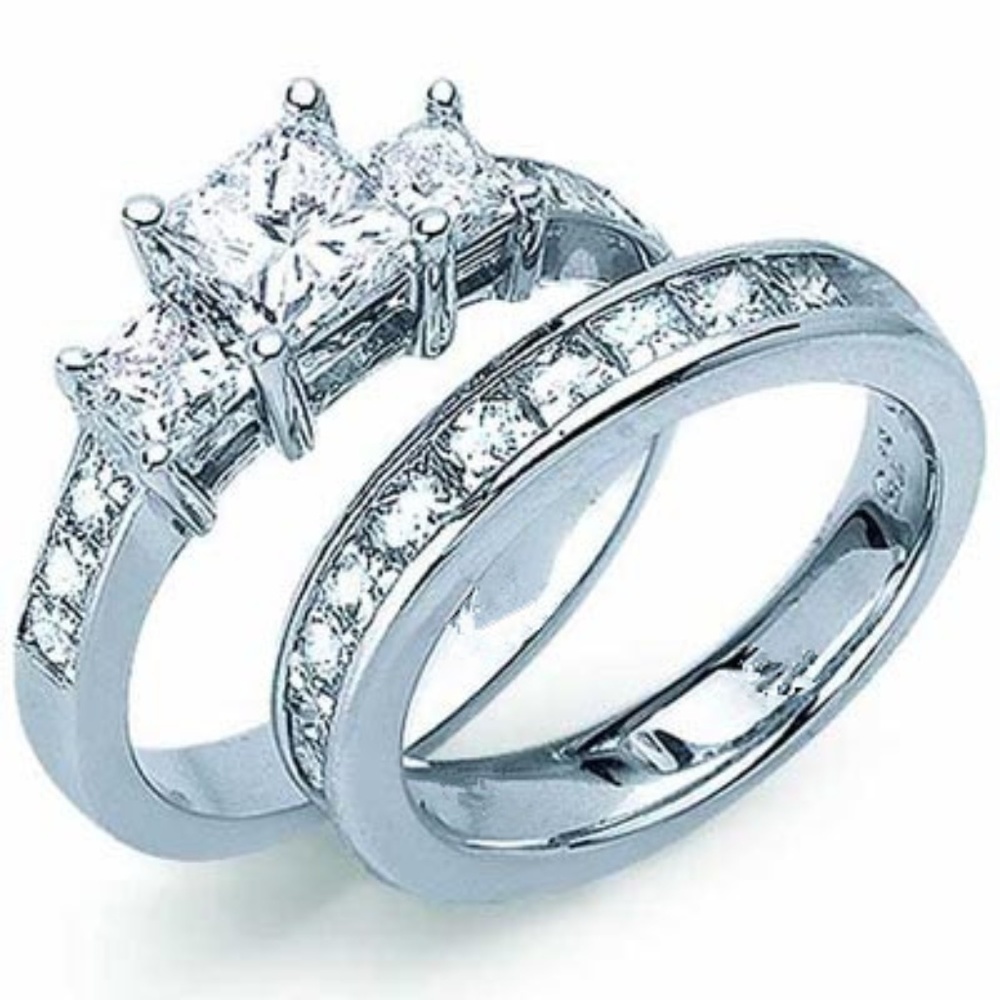 Sterling‎ Silver 3 Stone 2 Carat Engagement Ring